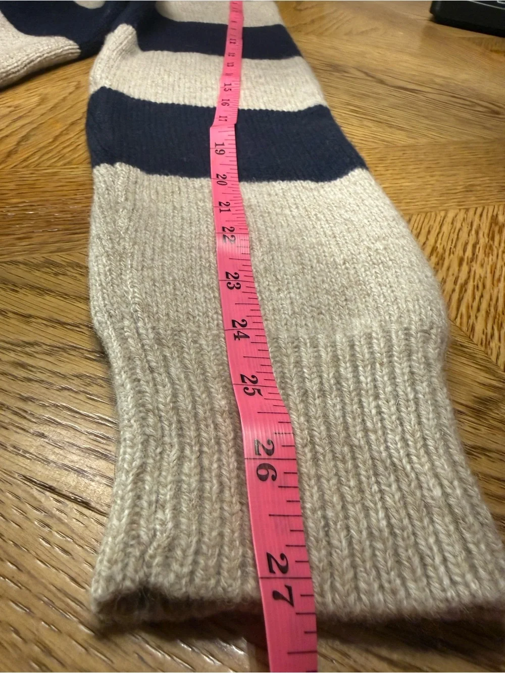 Vintage J Crew 100% Wool Navy and Natural Stripe Crewneck Sweater